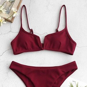 ☀️SUMMER SALE☀️ ZAFUL Women's Ribbed Padded V Wired Cami Bikini Top Red Size 10